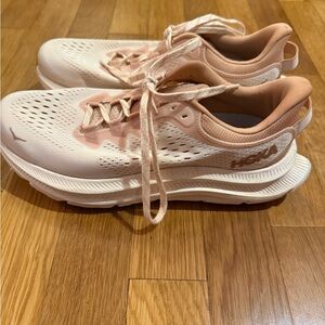 Hoka Women's Cream and Pink Sneakers